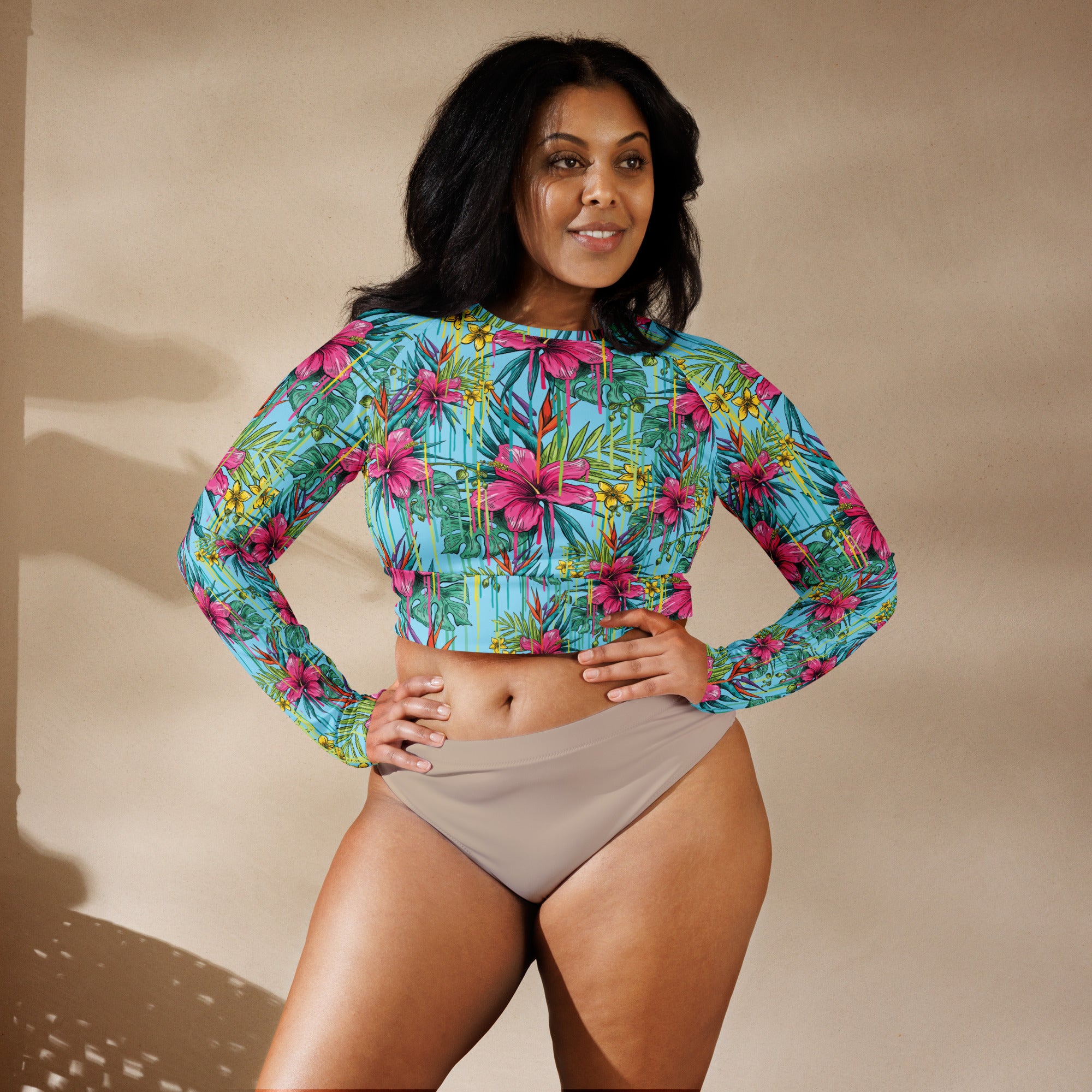 PUA LANI Recycled Long-Sleeve Crop Rash Guard PLAY SALTY