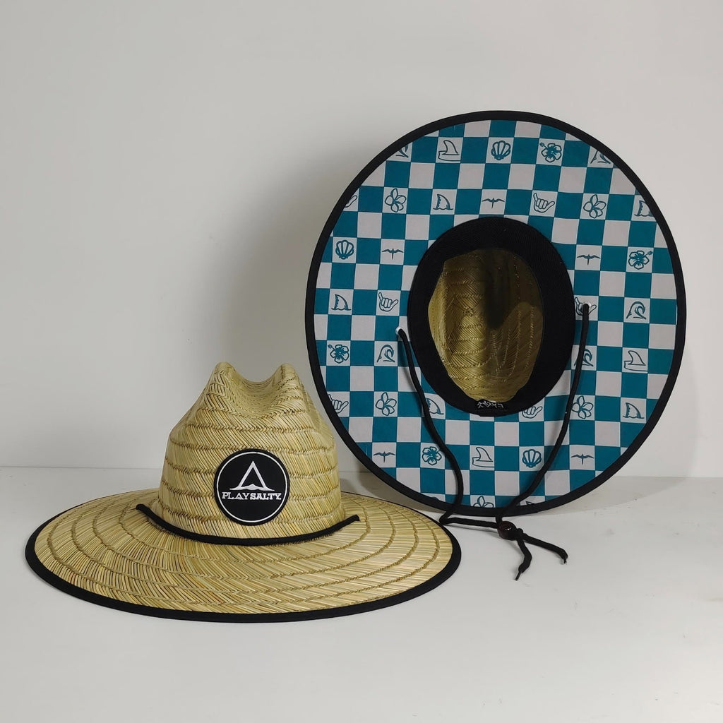 WHOLESALE - TEAL CHECK DA VIBE Lifeguard Straw Hat - PLAY SALTY 