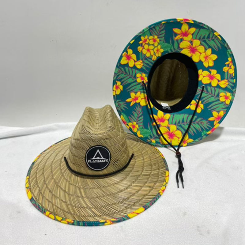 PLUMERIA ON TEAL Lifeguard Straw Hat - PLAY SALTY 