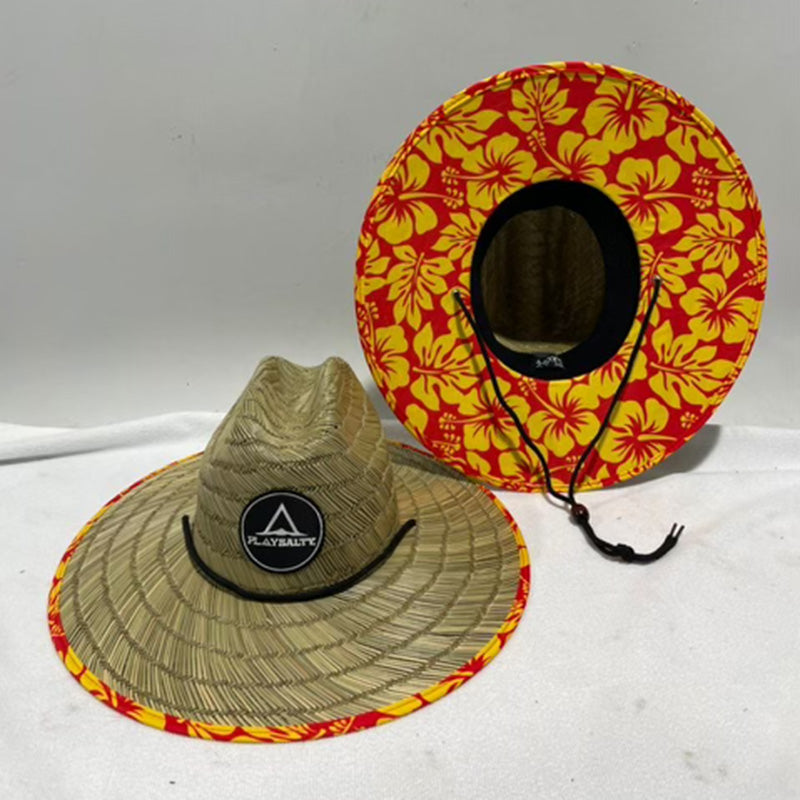 RED-N-YELLOW HIBISCUS  Lifeguard Straw Hat - PLAY SALTY 
