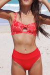CORAL HIBISCUS "Reversible" Red Hibiscus High Waist Bikini Bottom - PLAY SALTY 