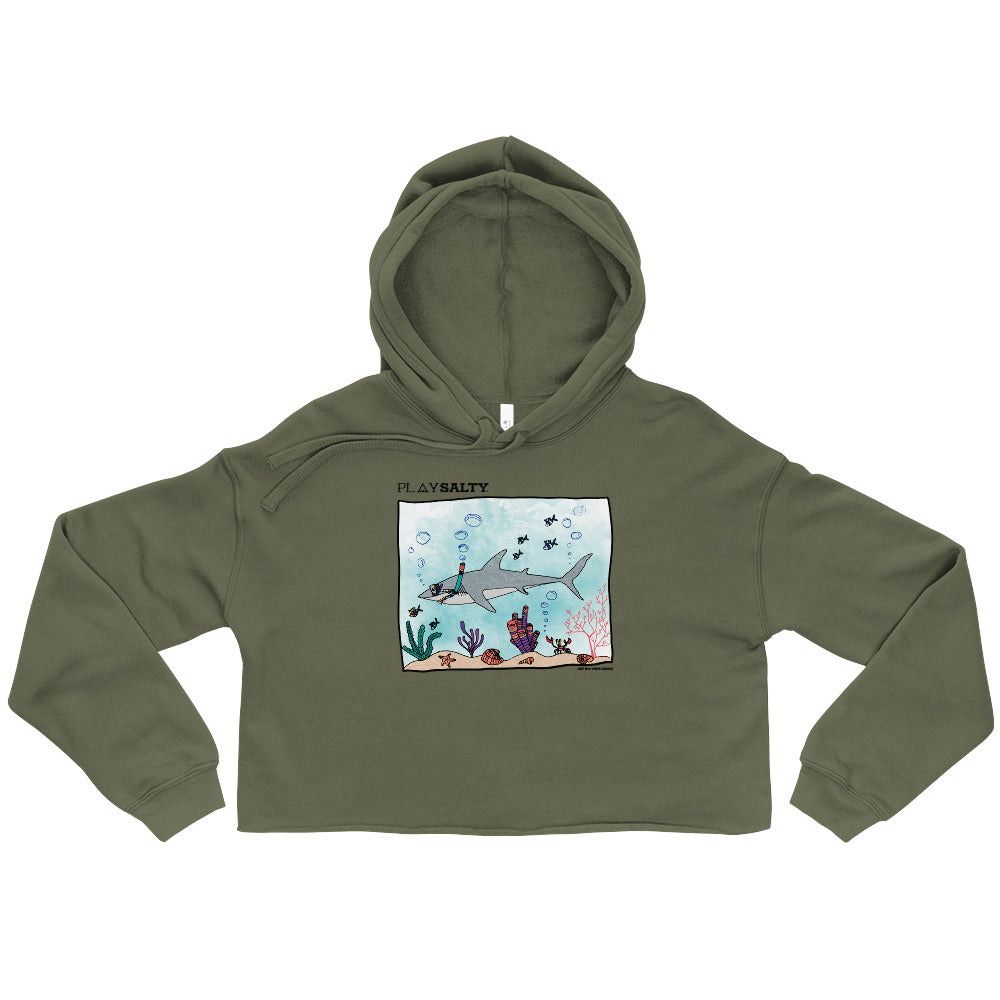 SHARK DIVER Fleece Crop Hoodie - PLAY SALTY 
