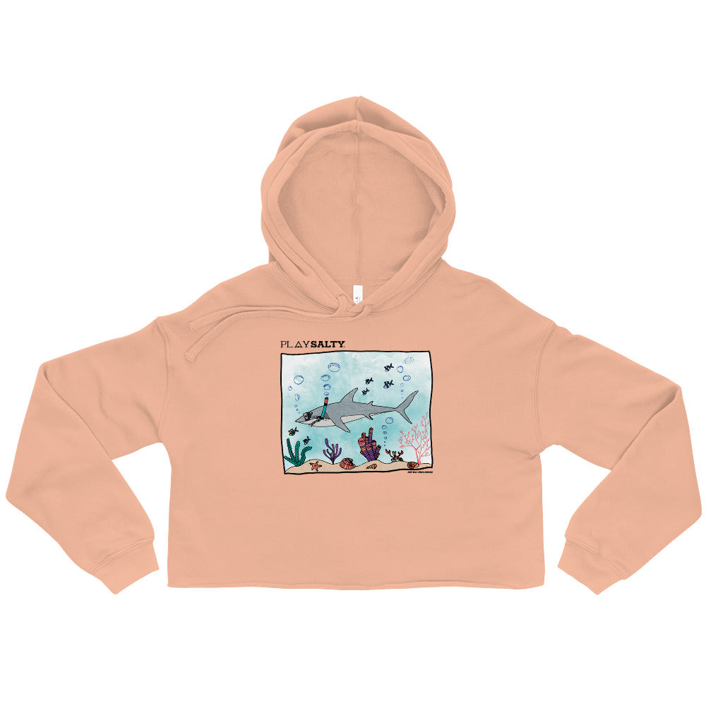 SHARK DIVER Fleece Crop Hoodie - PLAY SALTY 